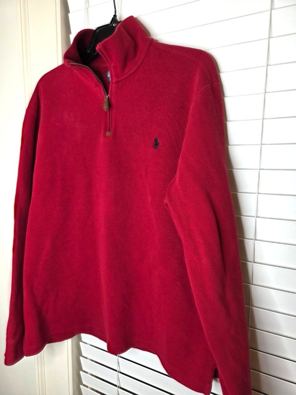 Polo Ralph Lauren Red 1/4 Zip Pullover Sweater Mens L 100% Cotton Classic Fit - Picture 2 of 6